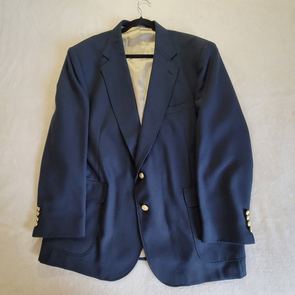 Wentworth Blazer Mens 48R Navy Blue Gold Crest Button 2-Button Sport Coat - Picture 15 of 16